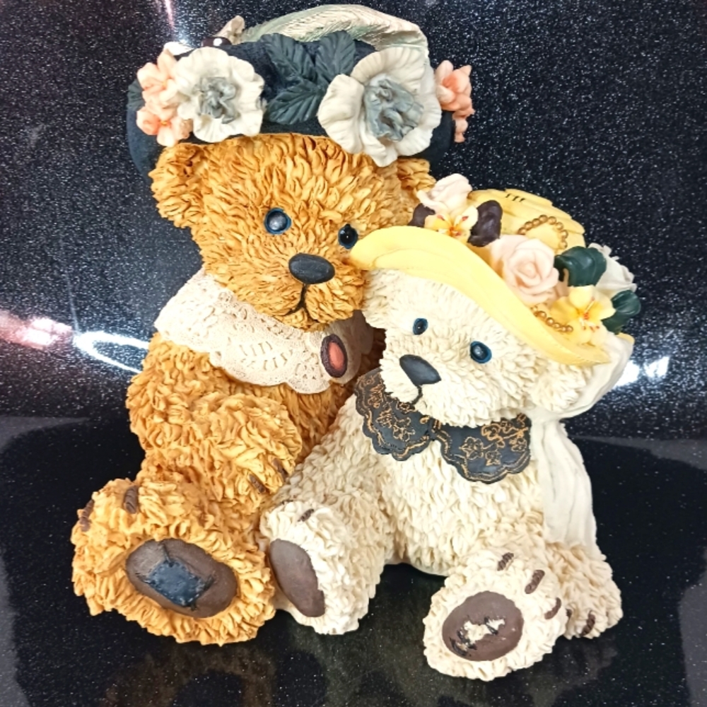Large Vintage Mother-Daughter Teddy Bear Statue.